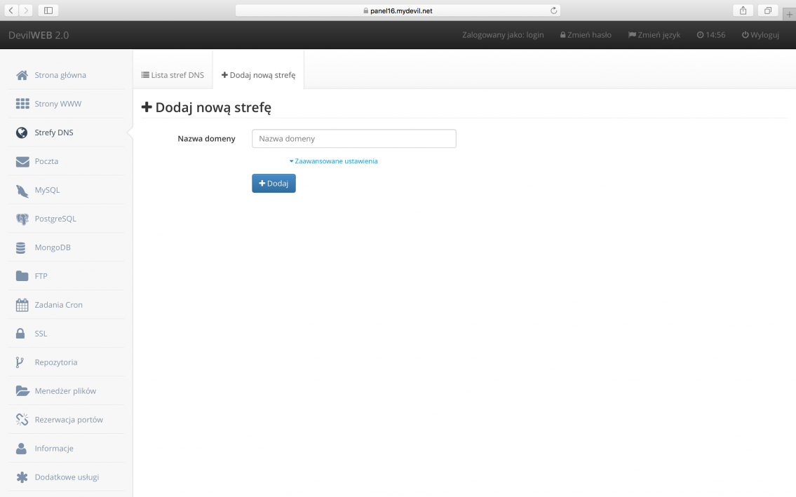 DevilWEB - dodanie strefy DNS