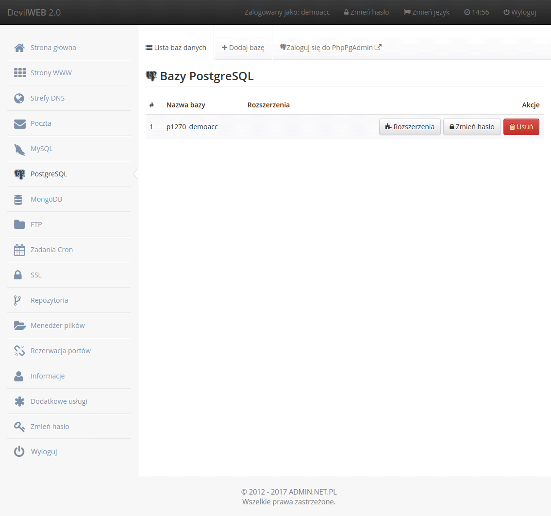 Bazy PostgreSQL - lista baz